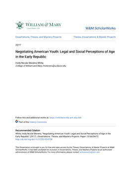 Legal and Social Perceptions of Age in the Early Republic
