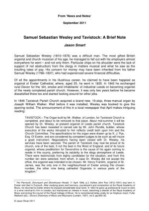 Samuel Sebastian Wesley and Tavistock: a Brief Note