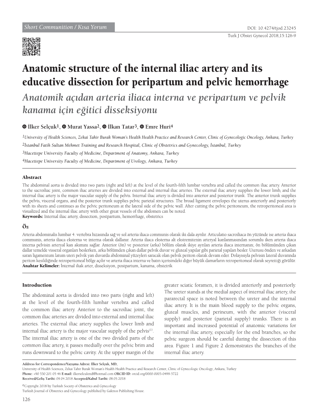 Anatomic Structure of the Internal Iliac Artery and Its