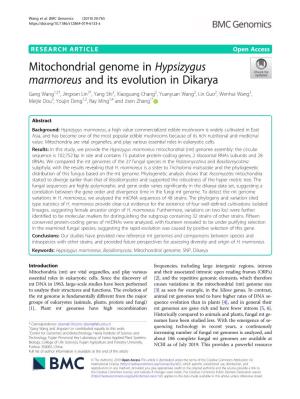 Mitochondrial Genome in Hypsizygus Marmoreus and Its Evolution In