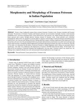 Morphometry and Morphology of Foramen Petrosum in Indian Population