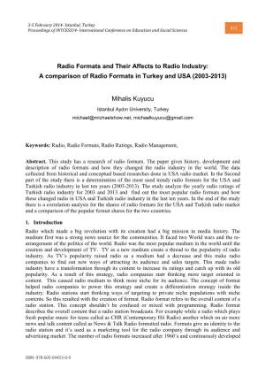A Comparison of Radio Formats in Turkey and USA (2003-2013)