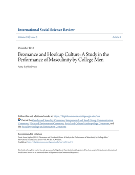 Bromance and Hookup Culture: a Study in the Performance of Masculinity by College Men Anna-Sophie Poost