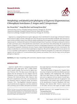 Morphology and Plastid Psba Phylogeny of Zygnema (Zygnemataceae, Chlorophyta) from Korea: Z