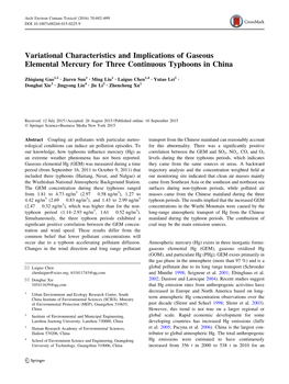 Variational Characteristics and Implications of Gaseous Elemental Mercury for Three Continuous Typhoons in China