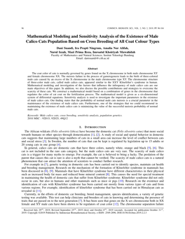 Mathematical Modeling and Sensitivity Analysis of the Existence of Male Calico Cats Population Based on Cross Breeding of All Coat Colour Types