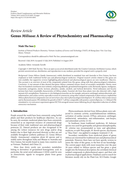 Review Article Genus Miliusa: a Review of Phytochemistry and Pharmacology