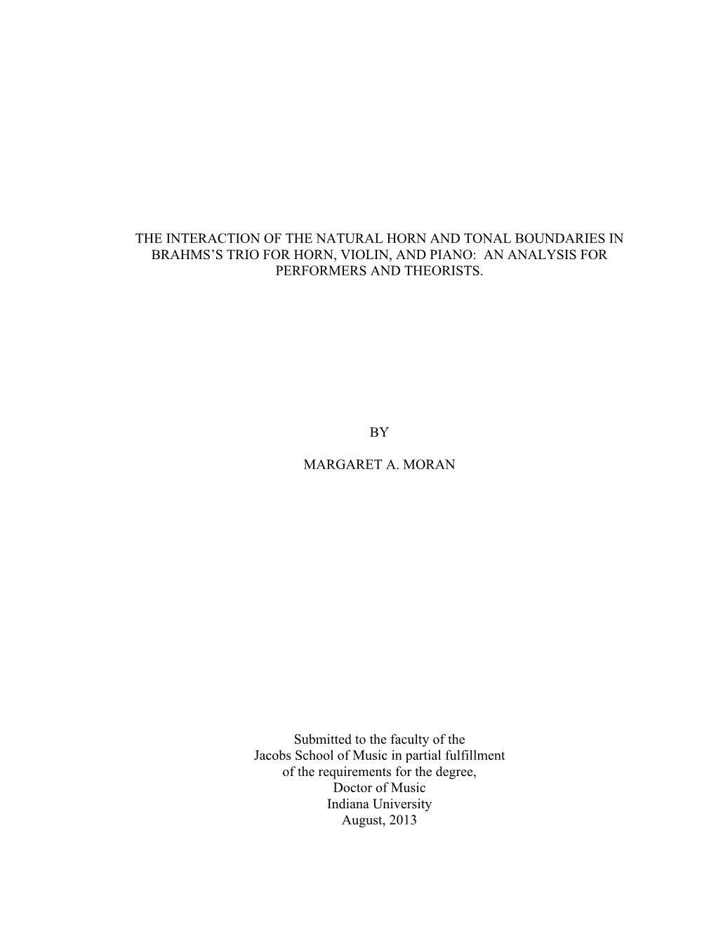 The Interaction of the Natural Horn and Tonal Boundaries in Brahms’S Trio for Horn, Violin, and Piano: an Analysis for Performers and Theorists