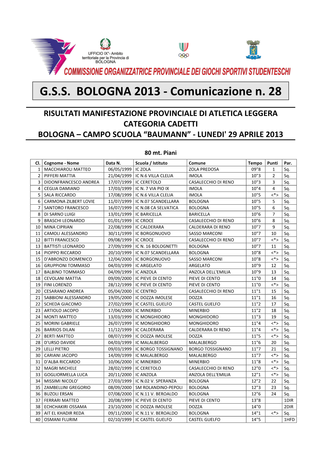 G.S.S. BOLOGNA 2013 - Comunicazione N