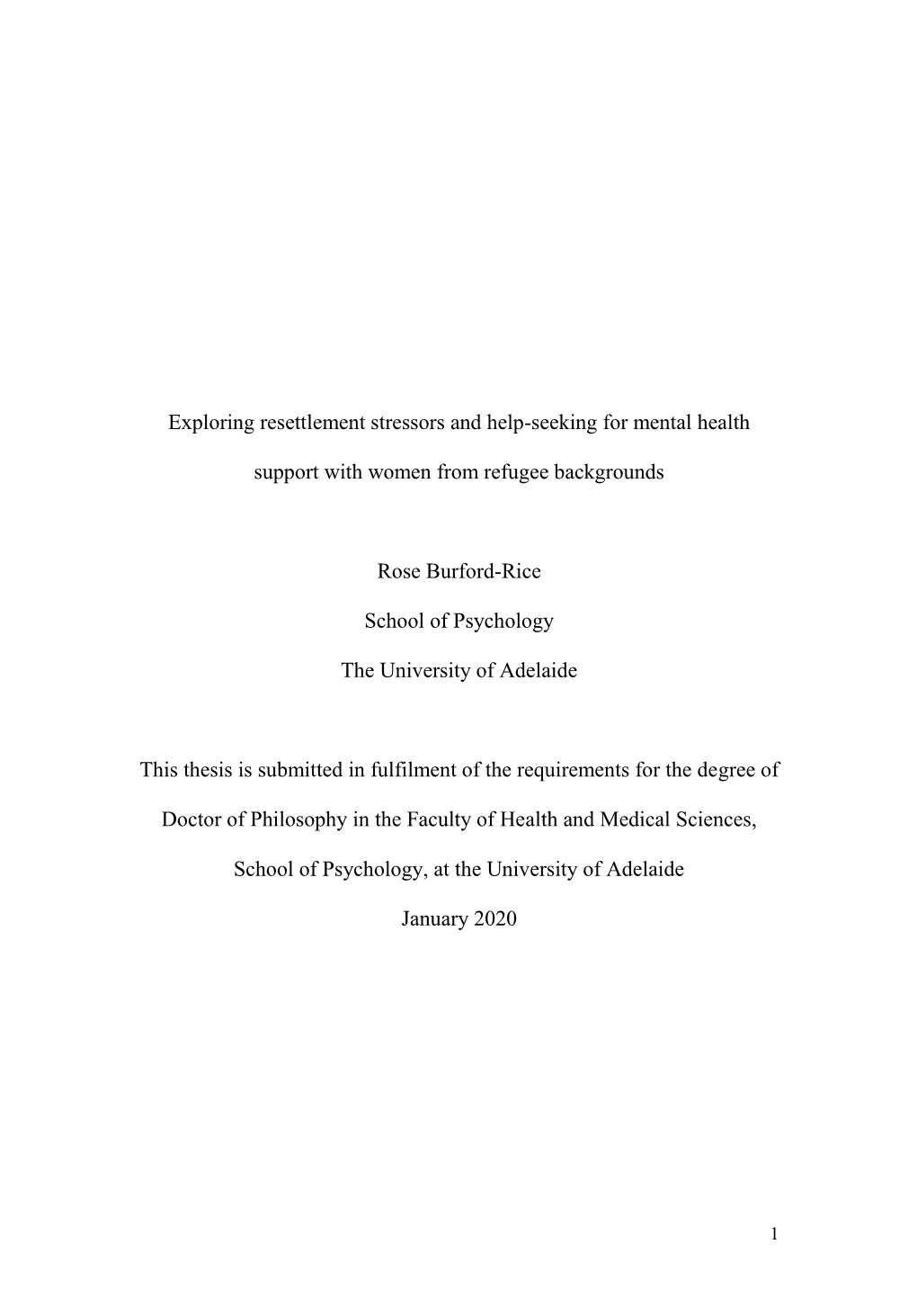 Exploring Resettlement Stressors and Help-Seeking for Mental Health