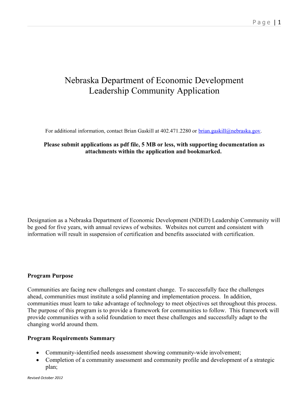 NDED Leadership Communities Application