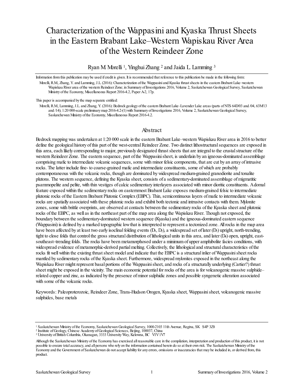 Characterization of the Wappasini and Kyaska Thrust Sheets in the Eastern Brabant Lake–Western Wapiskau River Area of the Western Reindeer Zone