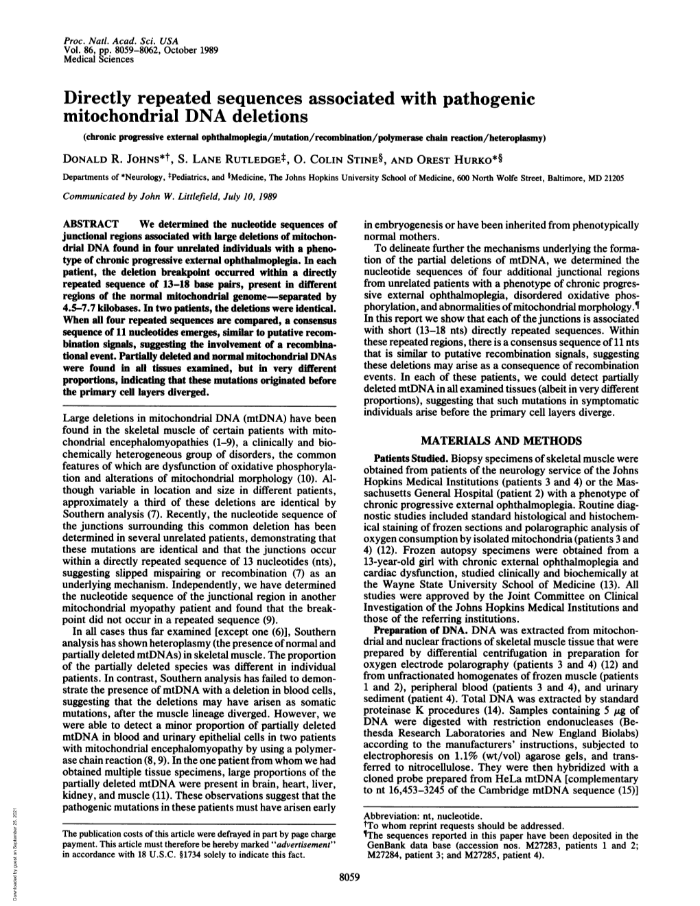 Directly Repeated Sequences Associated with Pathogenic