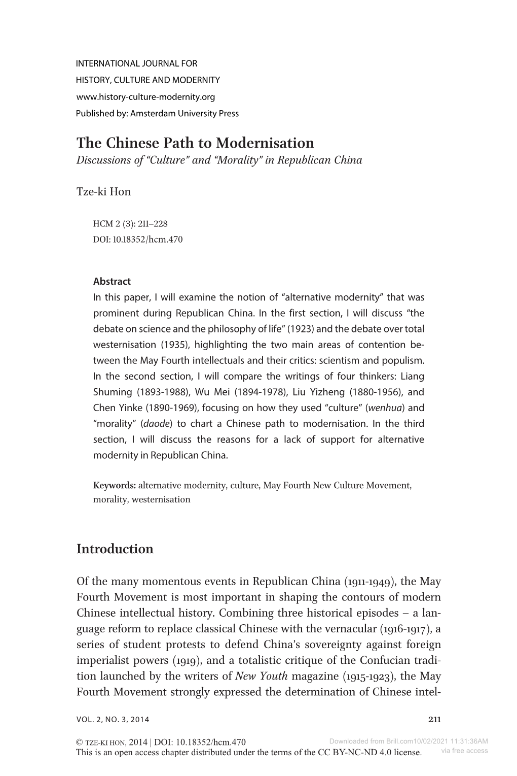 Downloaded from Brill.Com10/02/2021 11:31:36AM This Is an Open Access Chapter Distributed Under the Terms of the CC BY-NC-ND 4.0 License