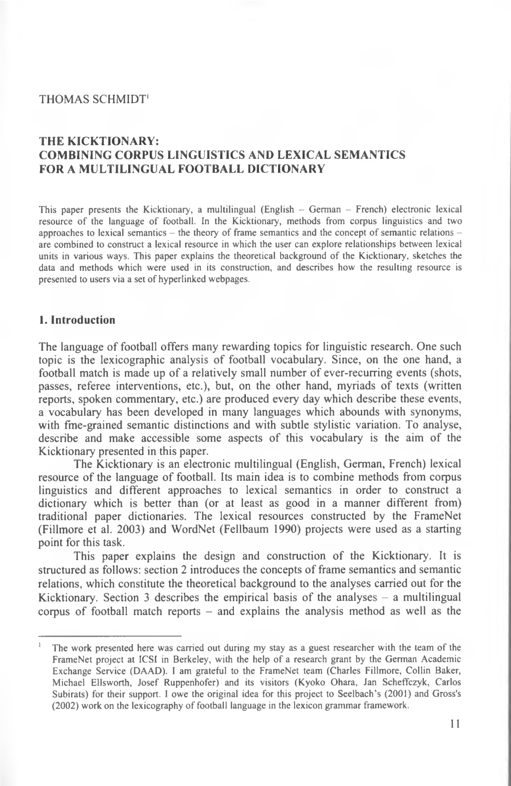 The Kicktionary: Combining Corpus Linguistics and Lexical Semantics for a Multilingual Football Dictionary