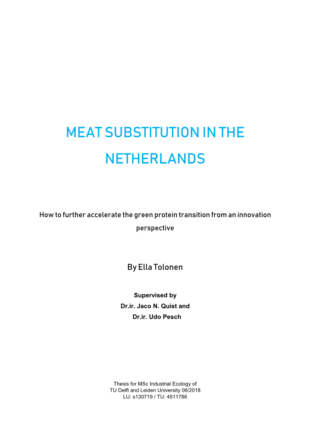 Meat Substitution in the Netherlands