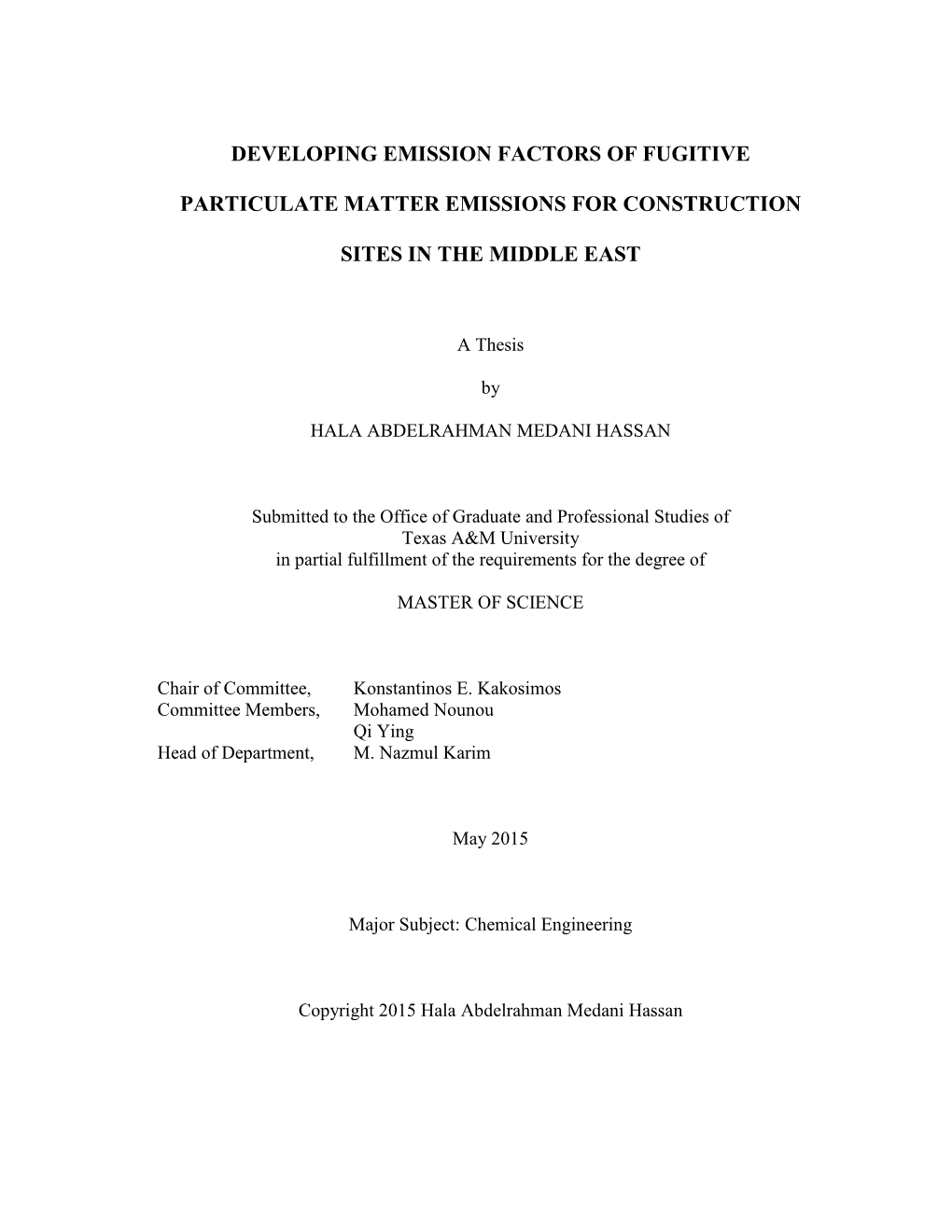 Developing Emission Factors of Fugitive Particulate Matter