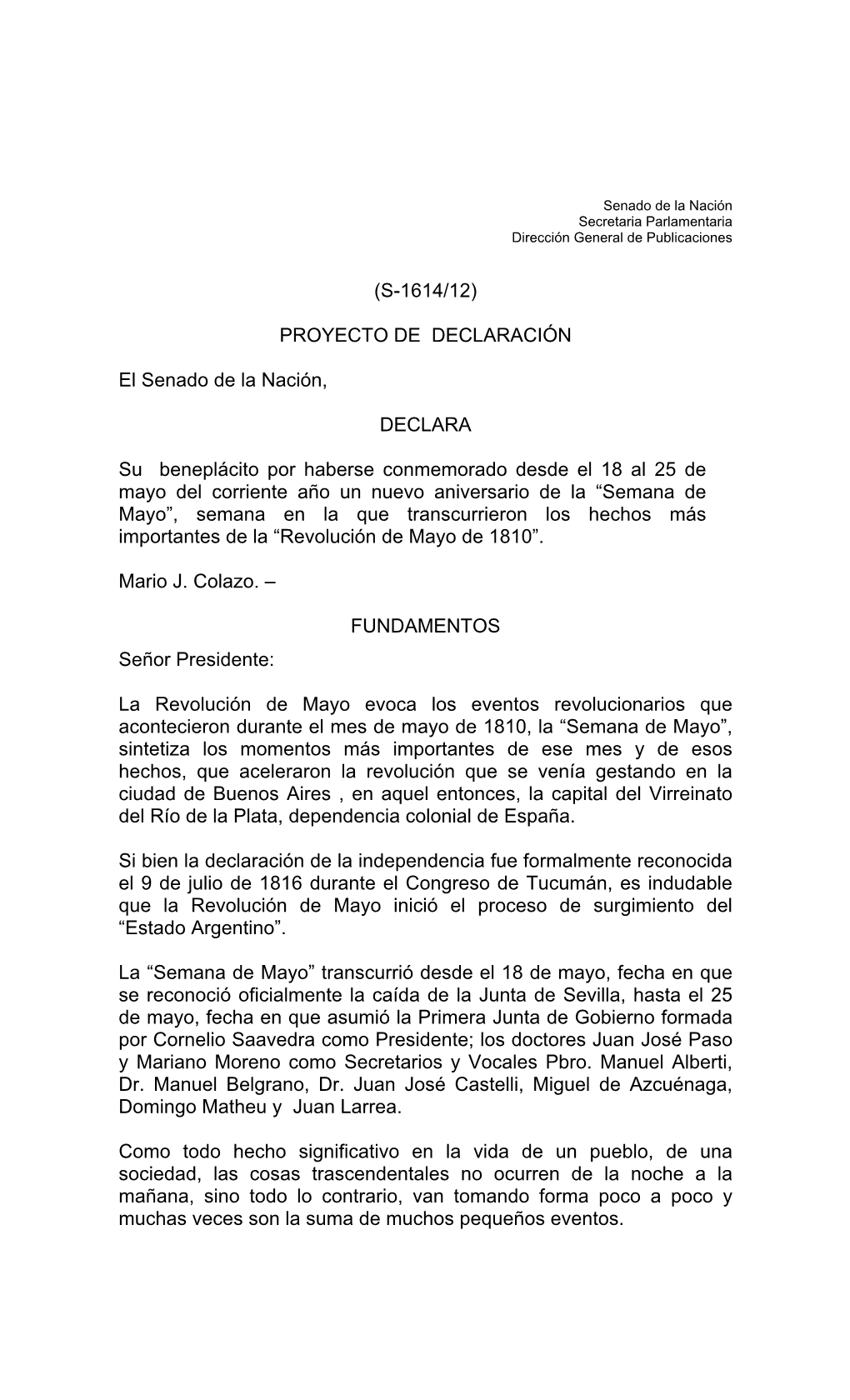 Proyecto De Declaracin