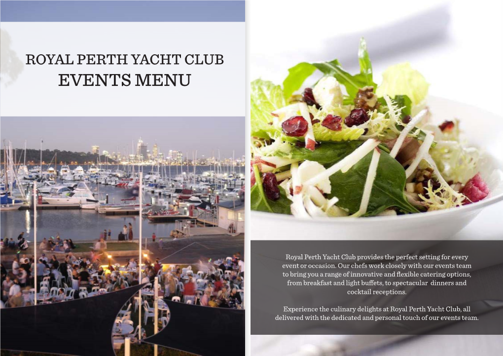 Royal Perth Yacht Club Events Menu