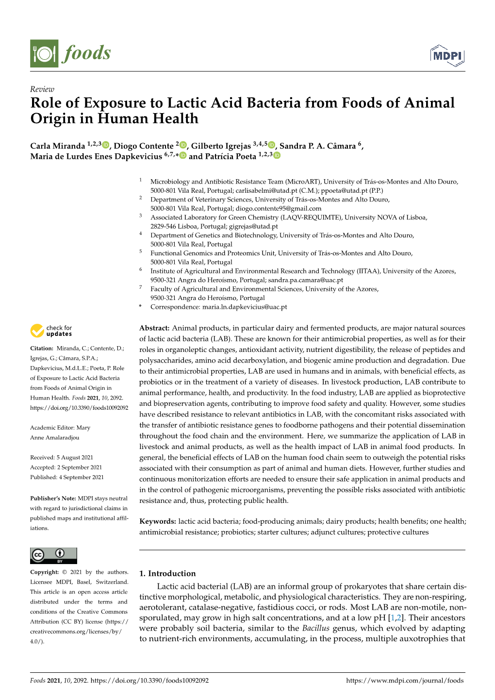 Role of Exposure to Lactic Acid Bacteria from Foods of Animal Origin in Human Health