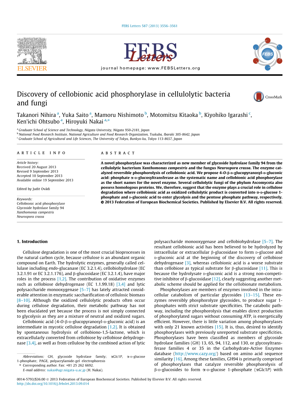 Discovery of Cellobionic Acid Phosphorylase in Cellulolytic Bacteria and Fungi