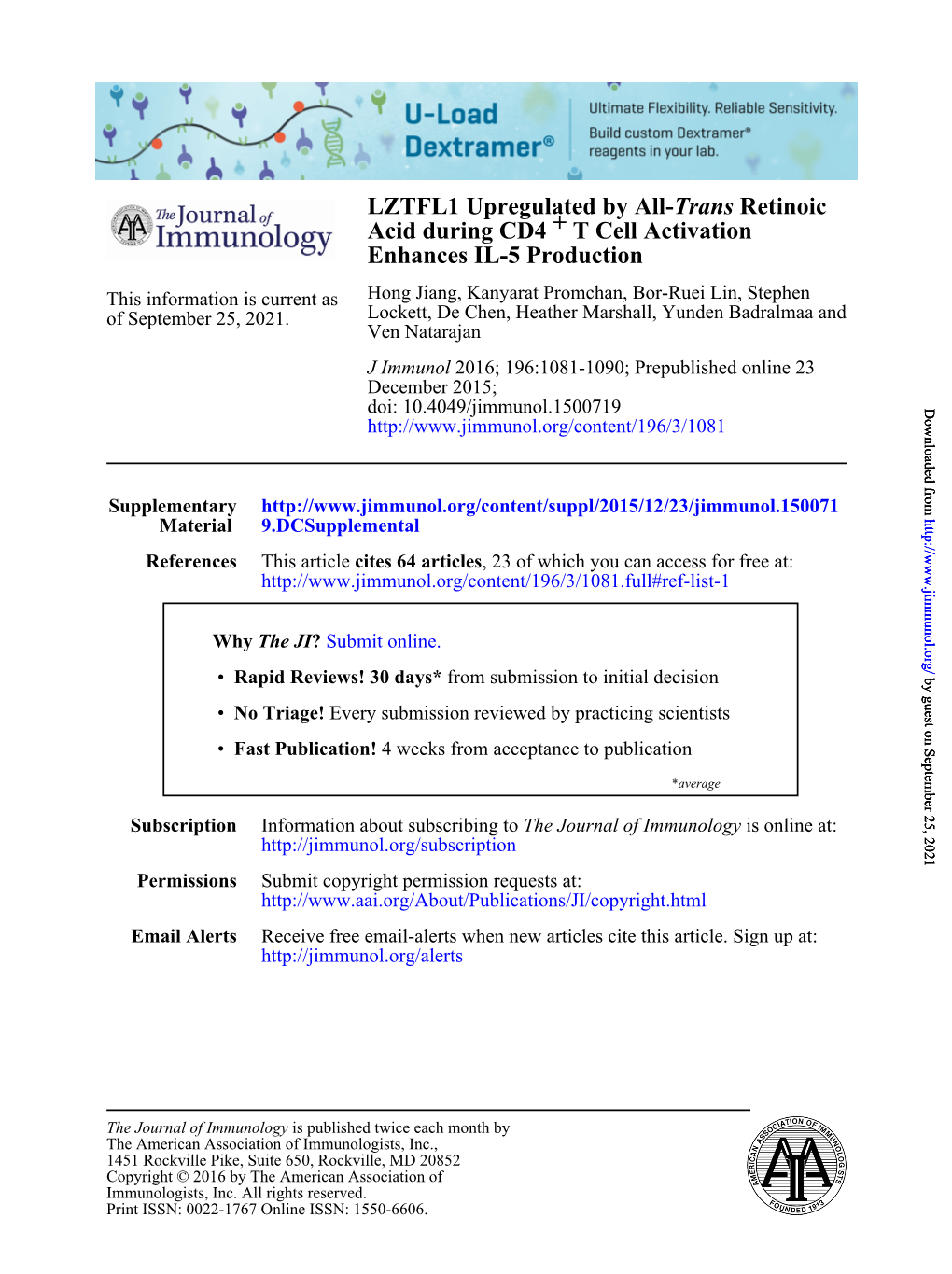 Enhances IL-5 Production T Cell Activation + Acid During CD4 Retinoic Trans LZTFL1 Upregulated By