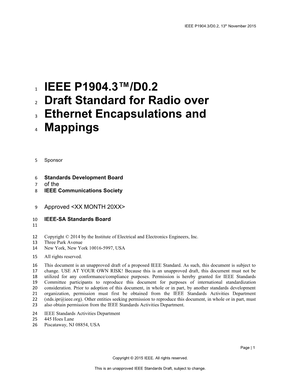 IEEE P1904.3 /D0.2 Draft Standard for Radio Over Ethernet Encapsulations and Mappings