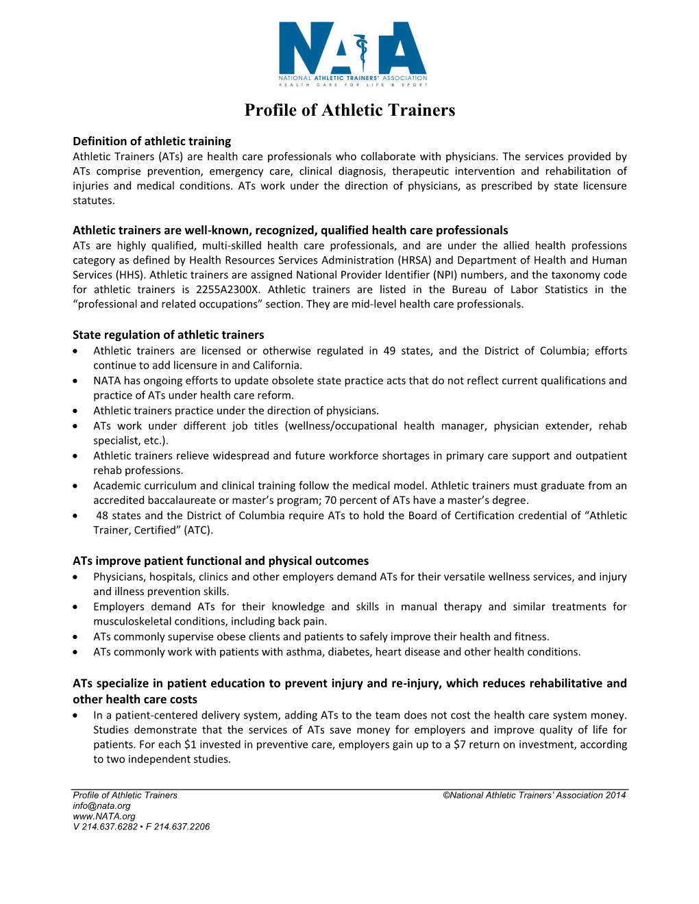 Profile of Athletic Trainers