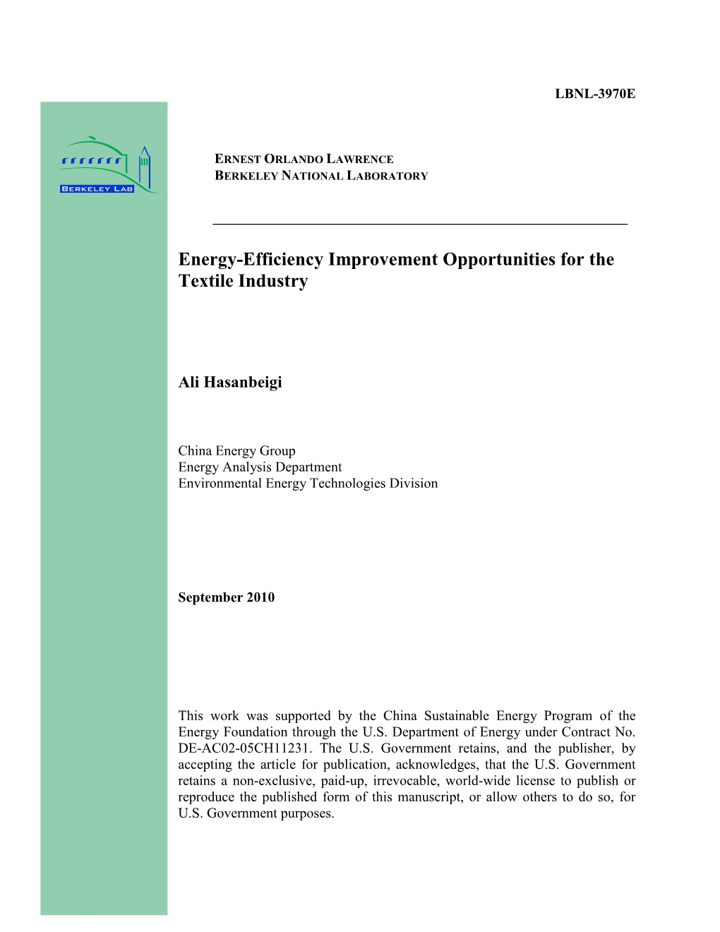 Energy-Efficiency Improvement Opportunities for the Textile Industry