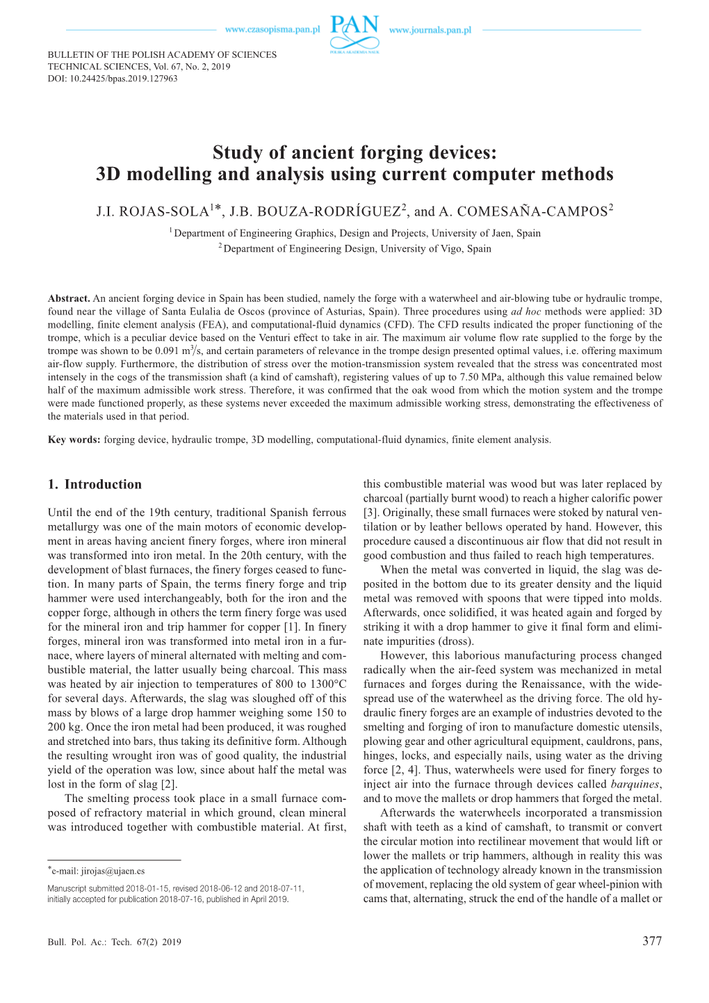 Study of Ancient Forging Devices: 3D Modelling and Analysis Using Current Computer Methods