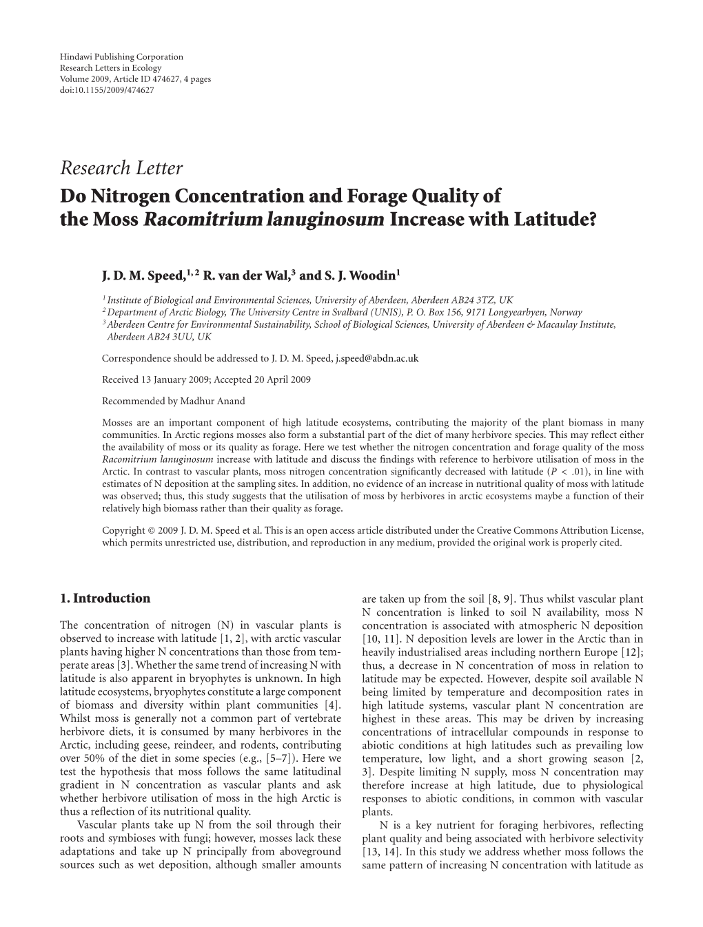 The Moss Racomitrium Lanuginosum Increase with Latitude?