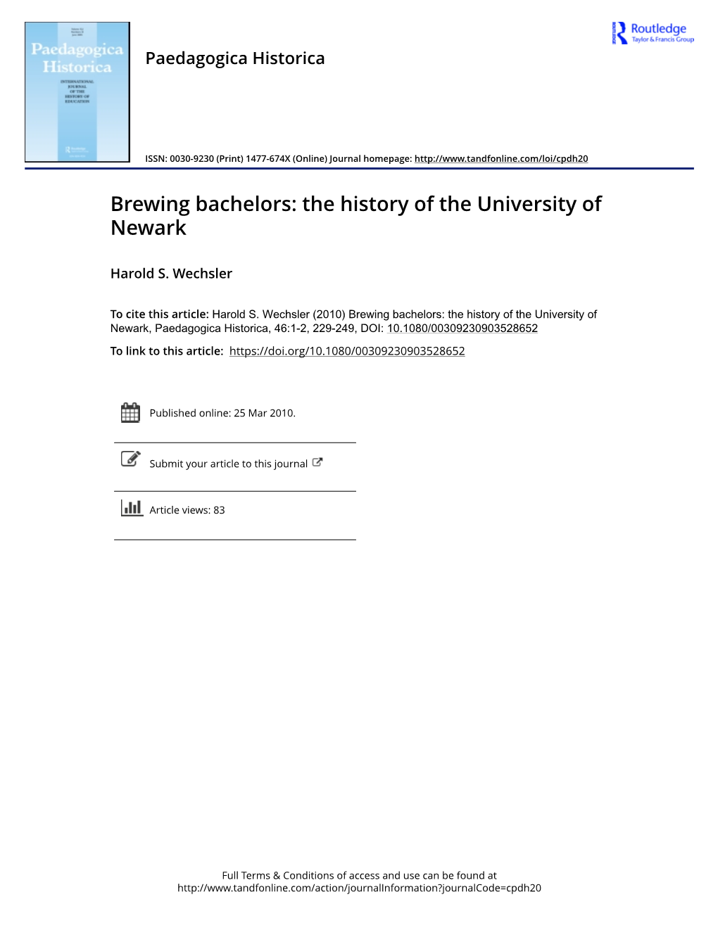 Brewing Bachelors: the History of the University of Newark