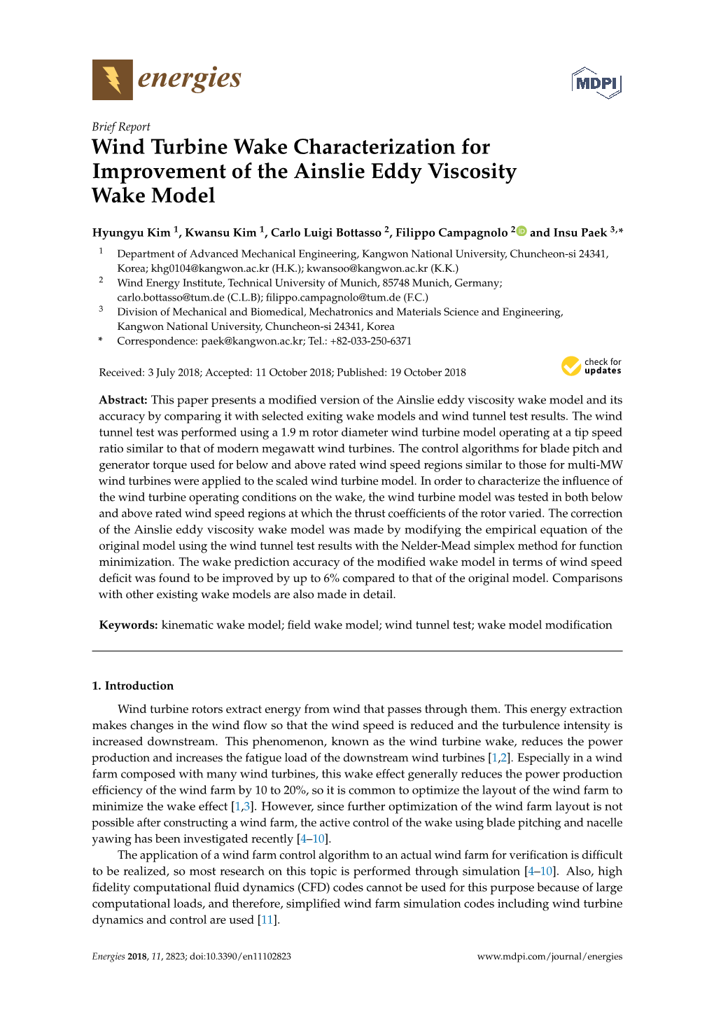 Wind Turbine Wake Characterization for Improvement of the Ainslie Eddy Viscosity Wake Model