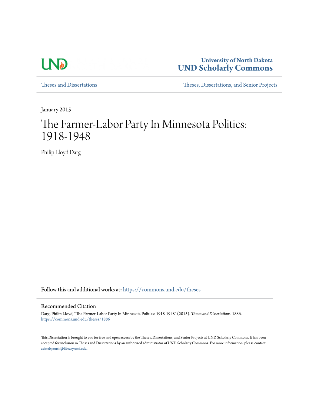 The Farmer-Labor Party in Minnesota Politics: 1918-1948