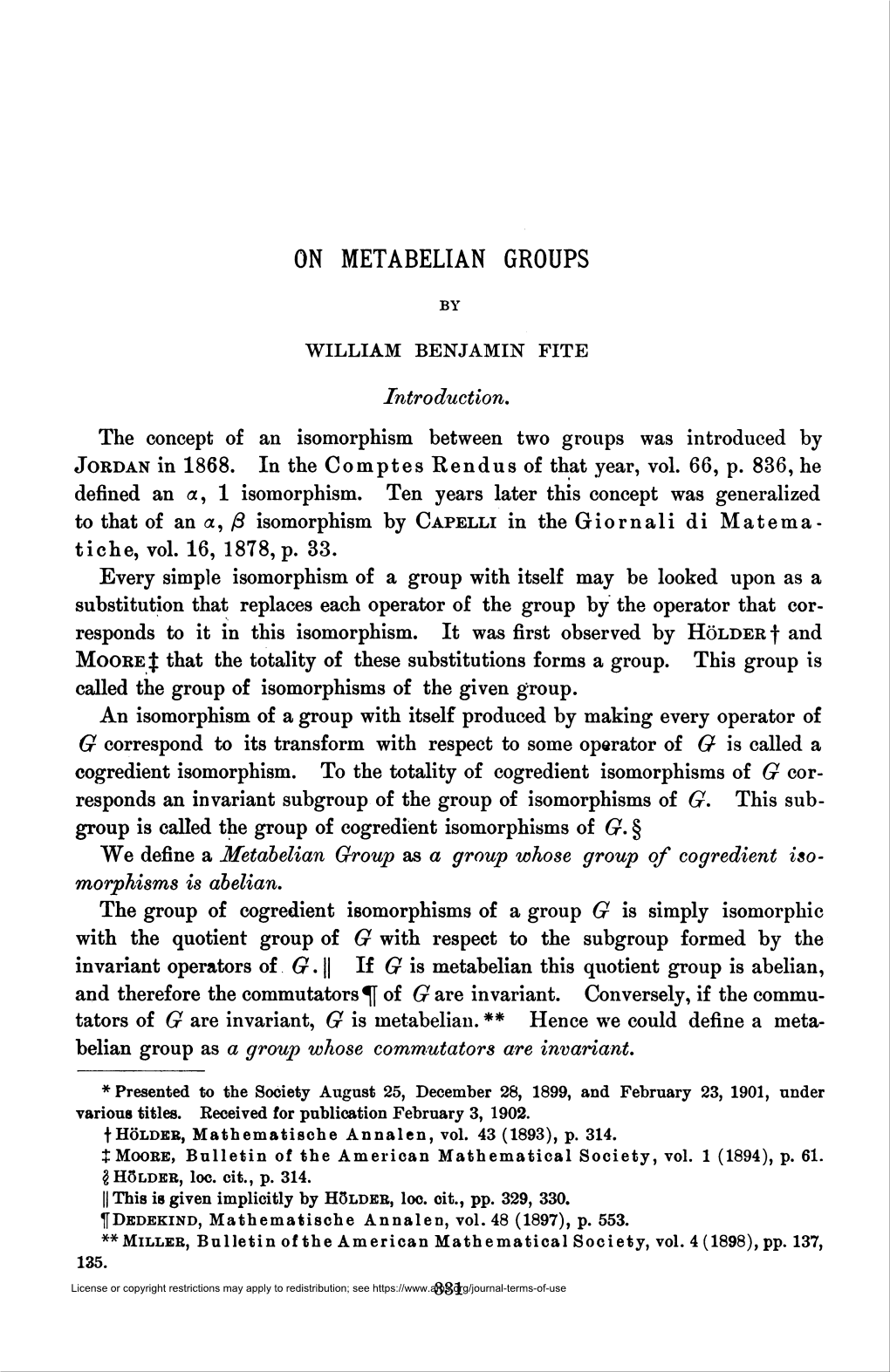 On Metabelian Groups