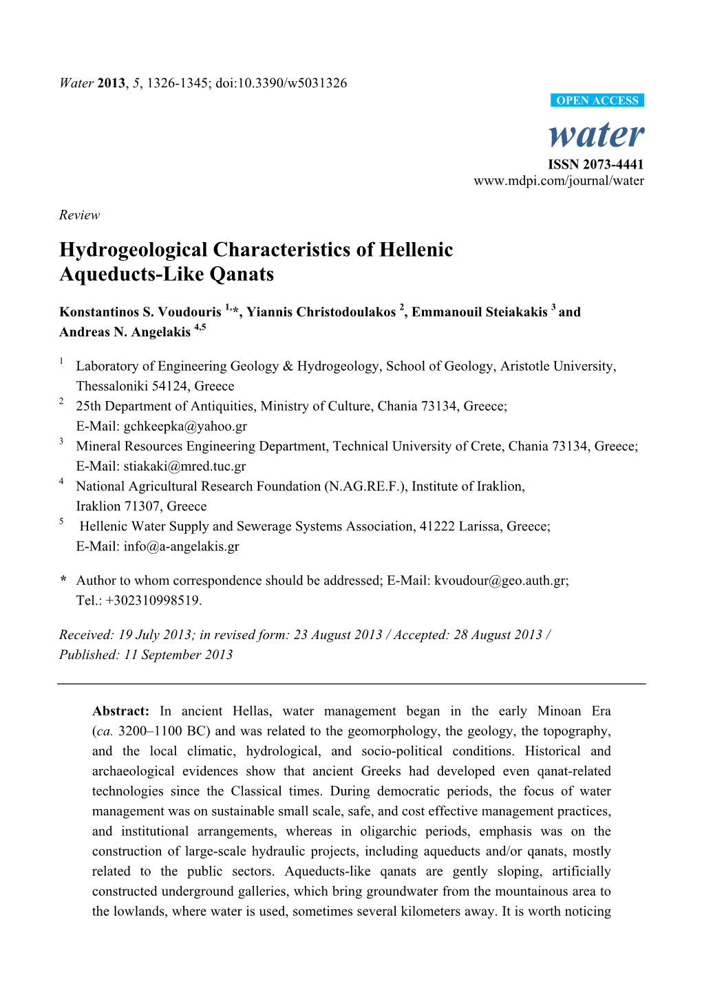 Hydrogeological Characteristics of Hellenic Aqueducts-Like Qanats