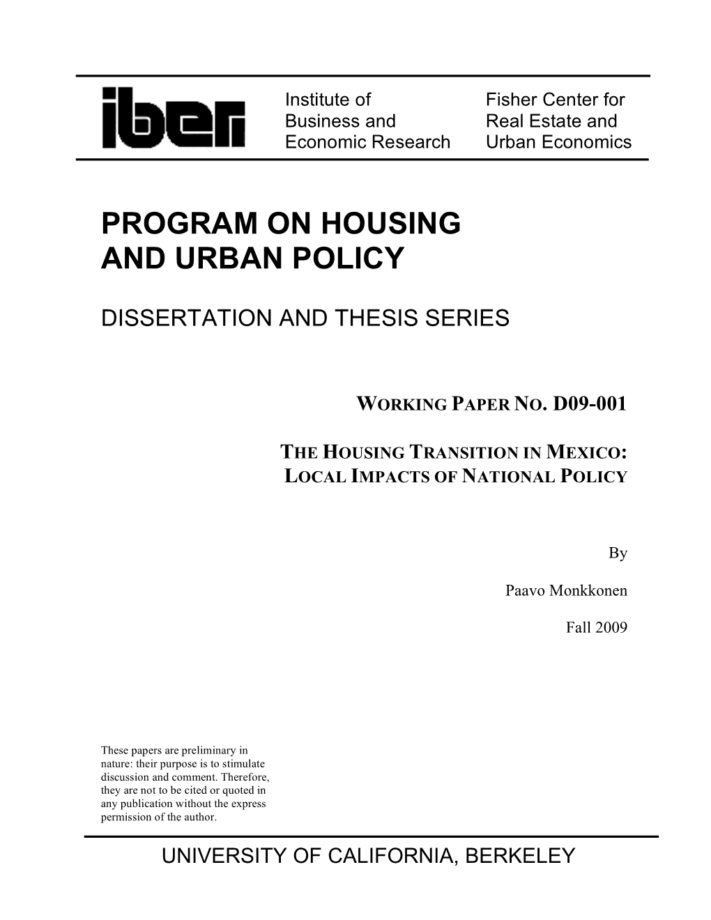 The Housing Transition in Mexico: Local Impacts of National Policy