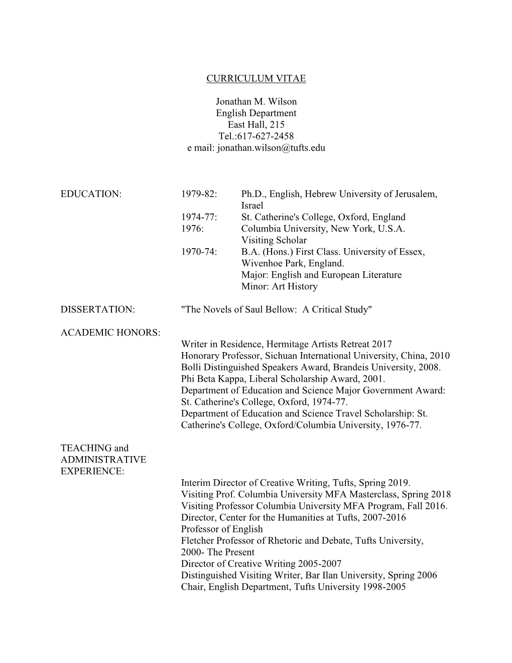 CURRICULUM VITAE Jonathan M. Wilson English