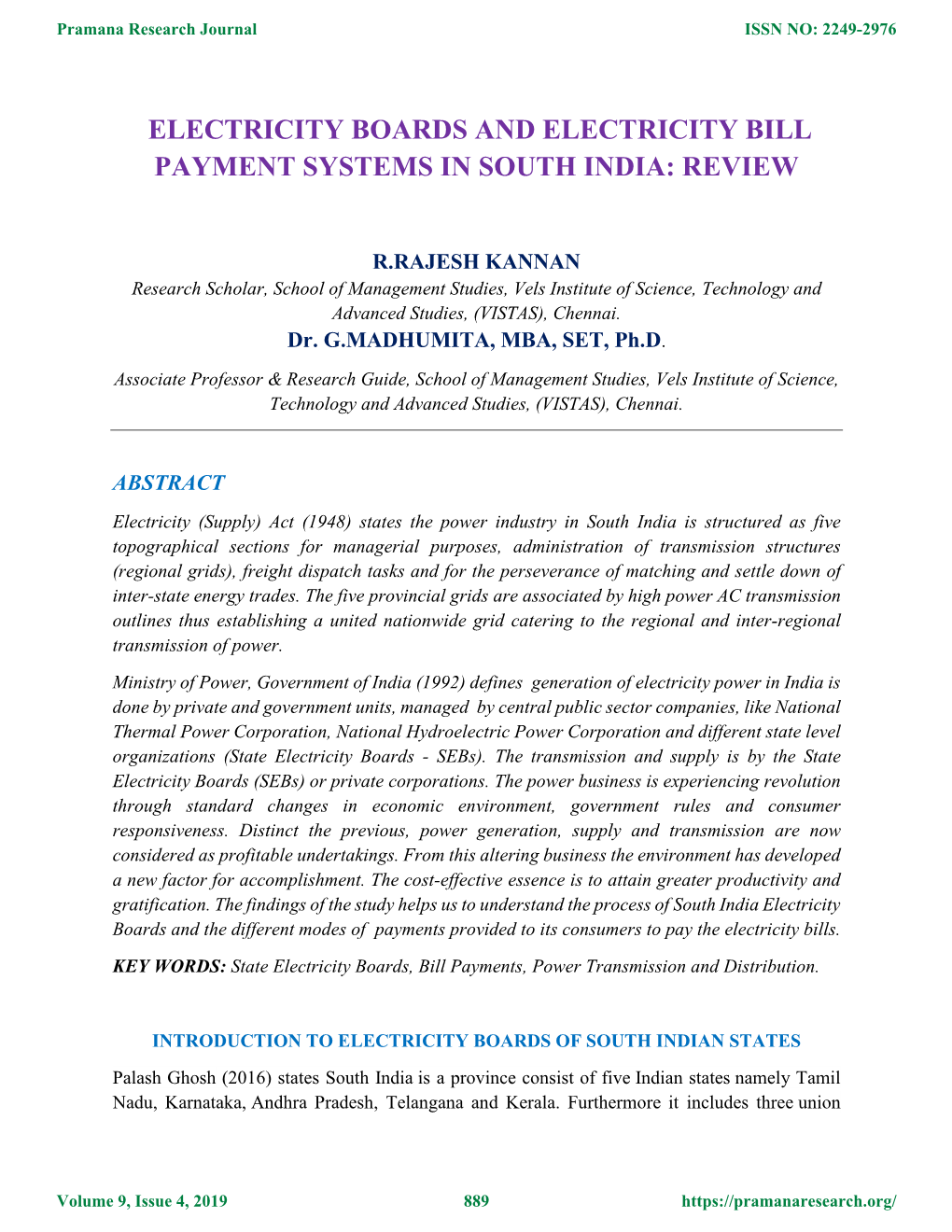 Electricity Boards and Electricity Bill Payment Systems in South India: Review