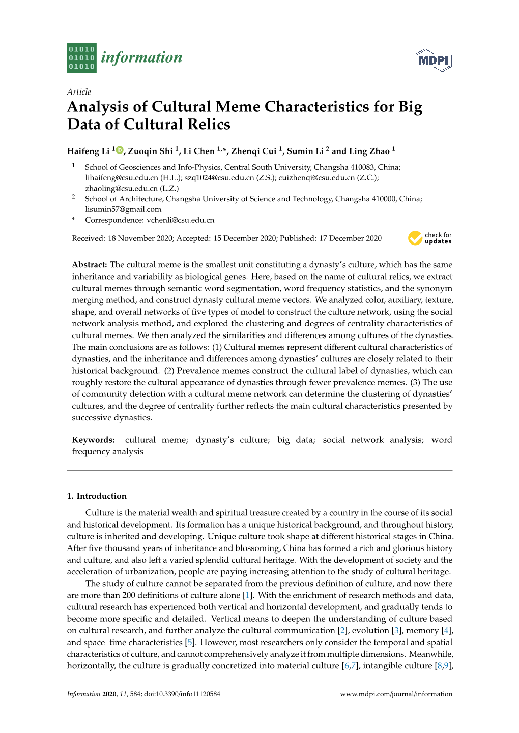 Analysis of Cultural Meme Characteristics for Big Data of Cultural Relics