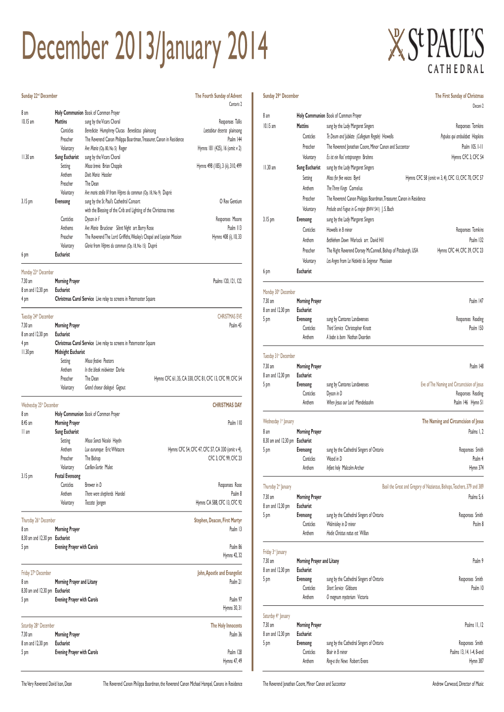 Service Schedule 22 December 2013