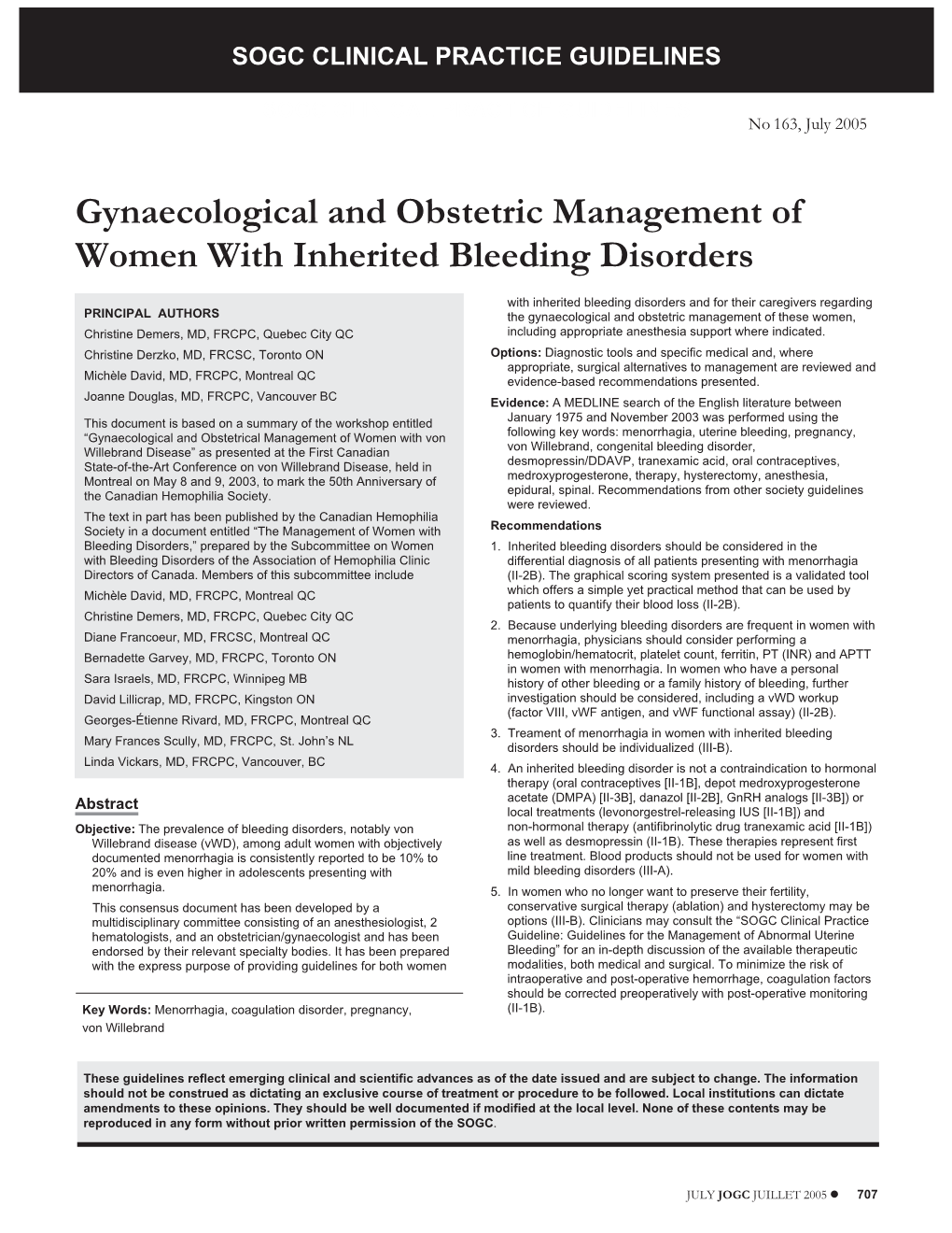 Gynaecological and Obstetric Management of Women with Inherited Bleeding Disorders