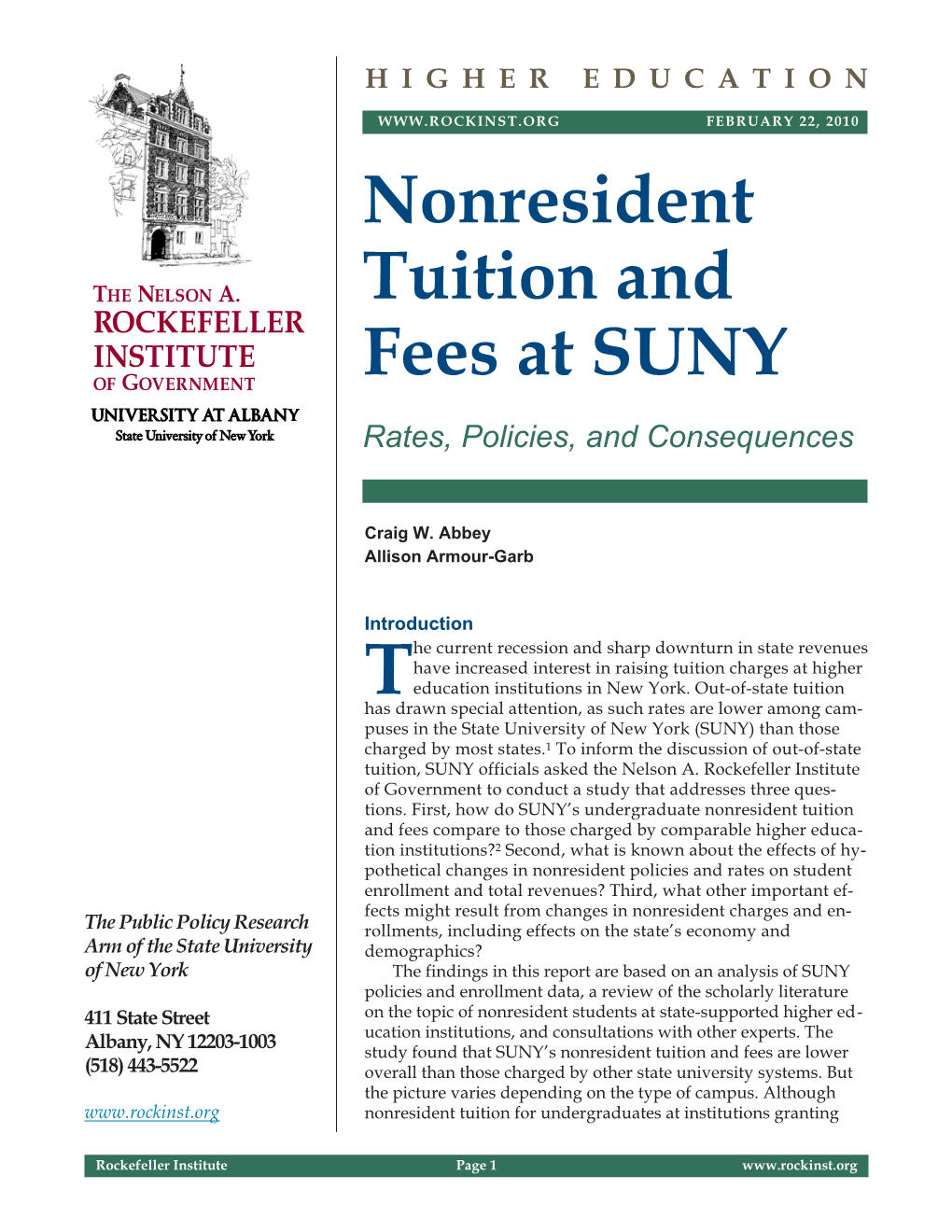 Nonresident Tuition and Fees at SUNY