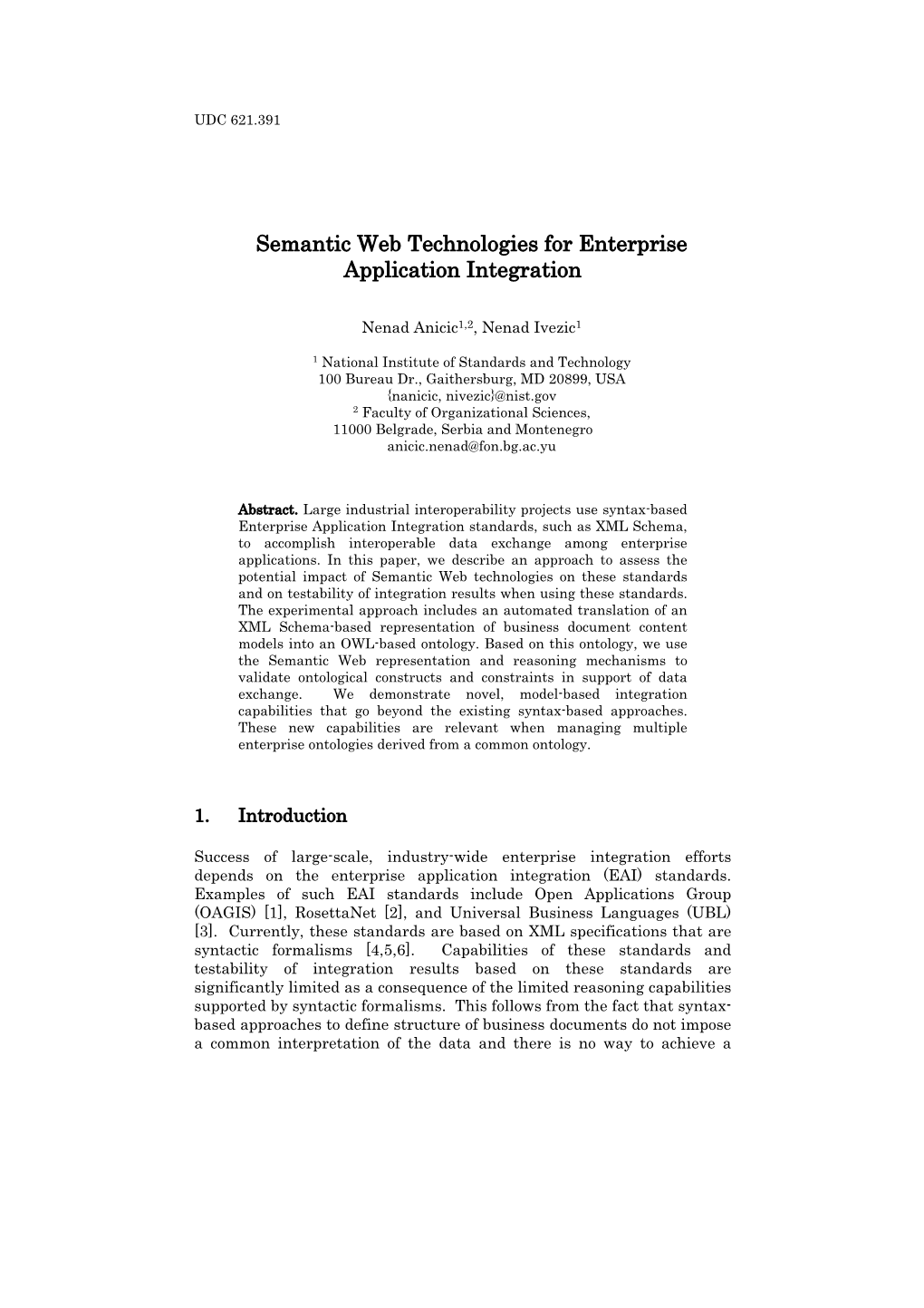 Semantic Web Technologies for Enterprise Application Integration