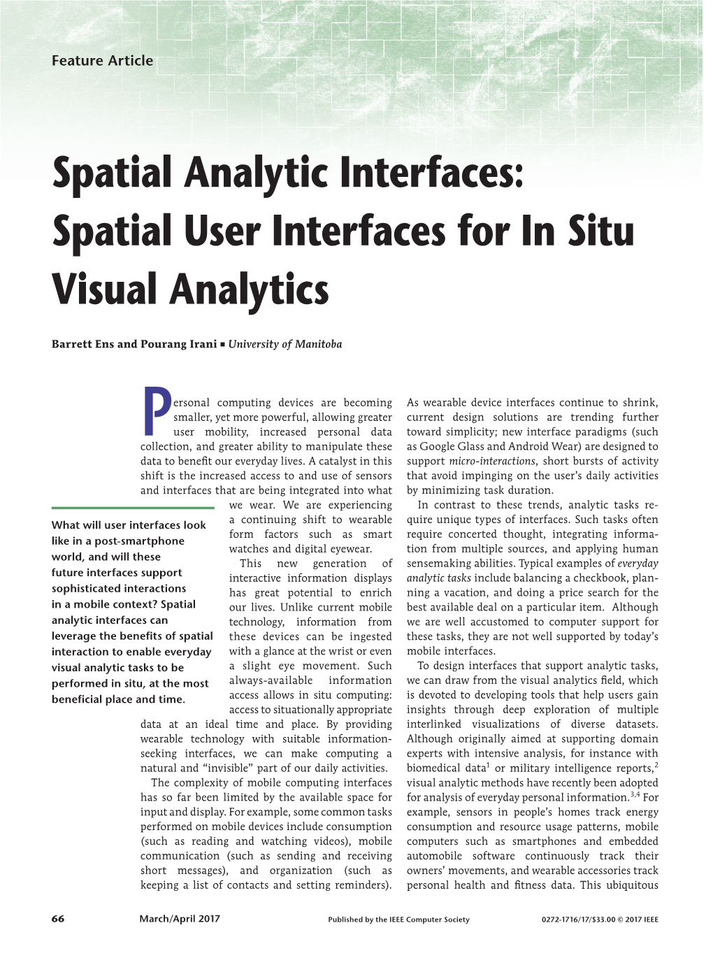 Spatial User Interfaces for in Situ Visual Analytics