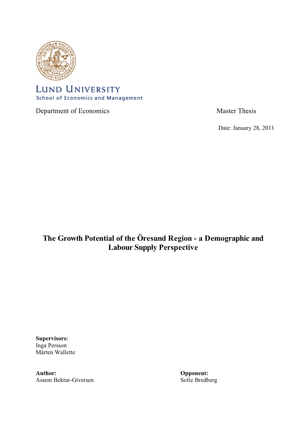 The Growth Potential of the Öresund Region - a Demographic and Labour Supply Perspective