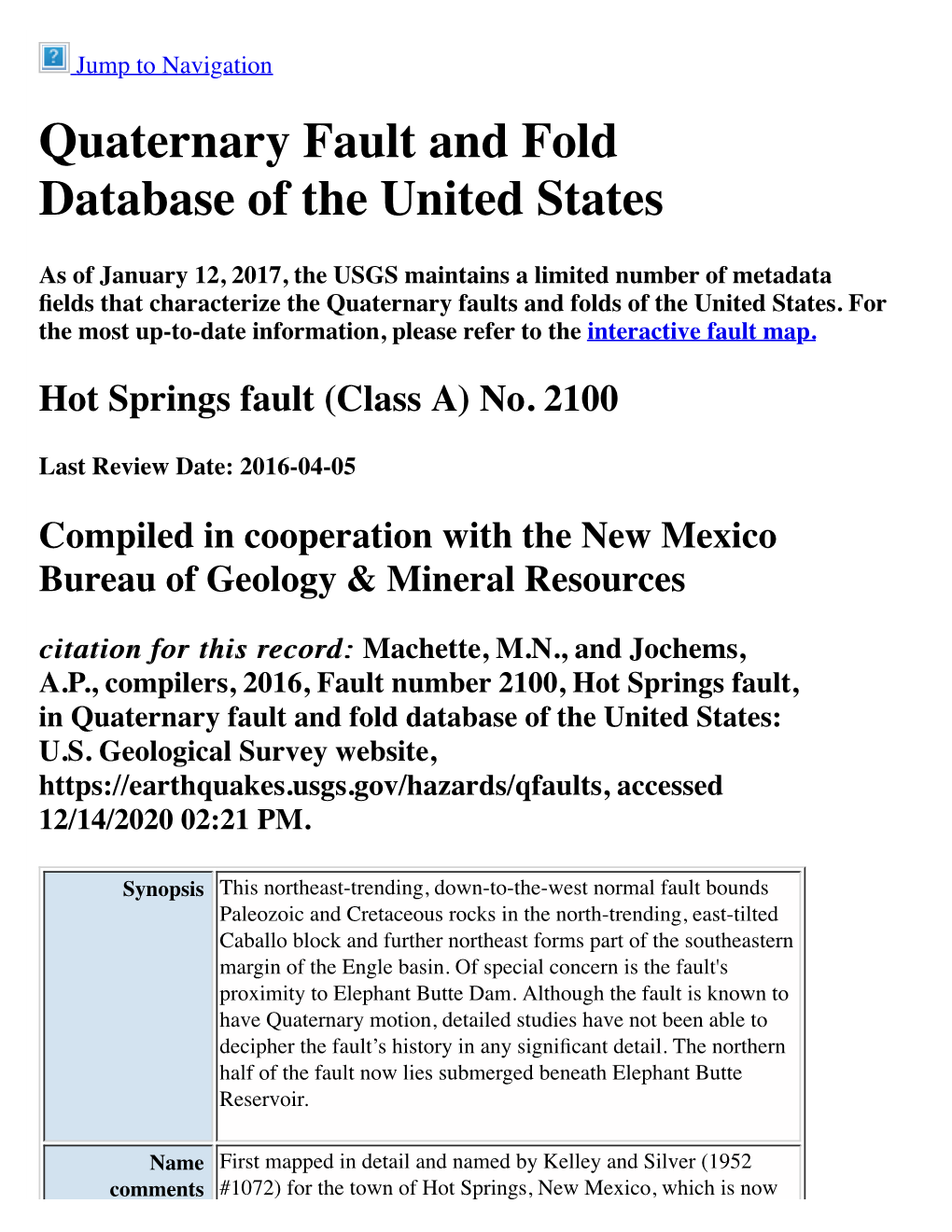 Quaternary Fault and Fold Database of the United States