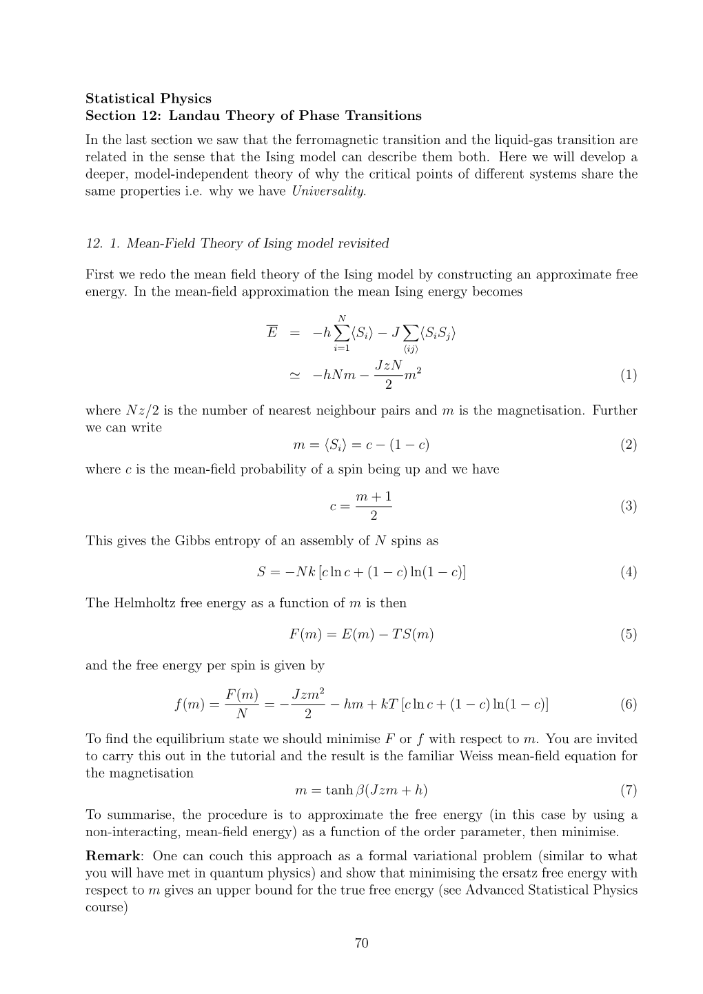 Landau Theory of Phase Transitions in the Last Section We Saw That The