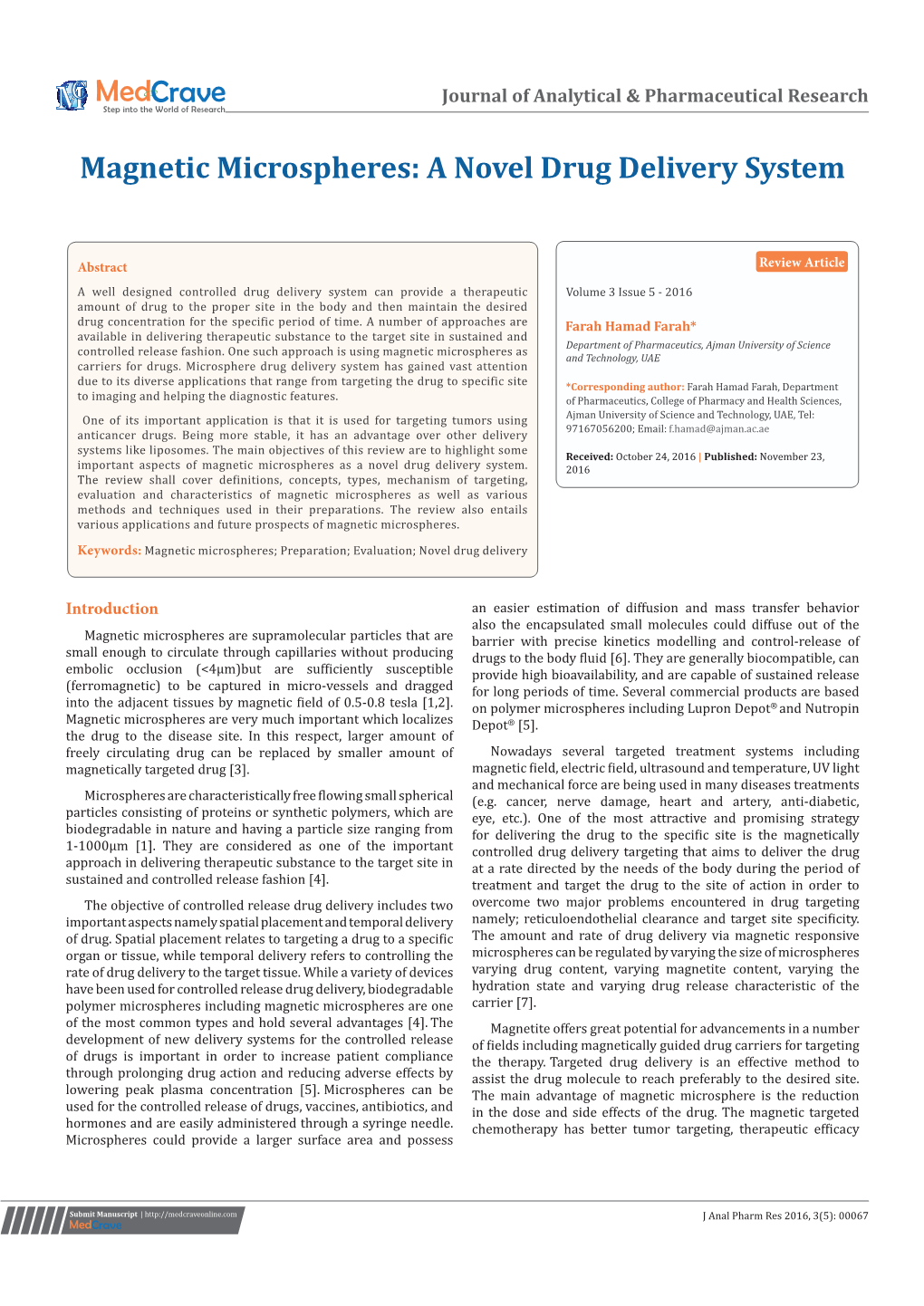 Magnetic Microspheres: a Novel Drug Delivery System