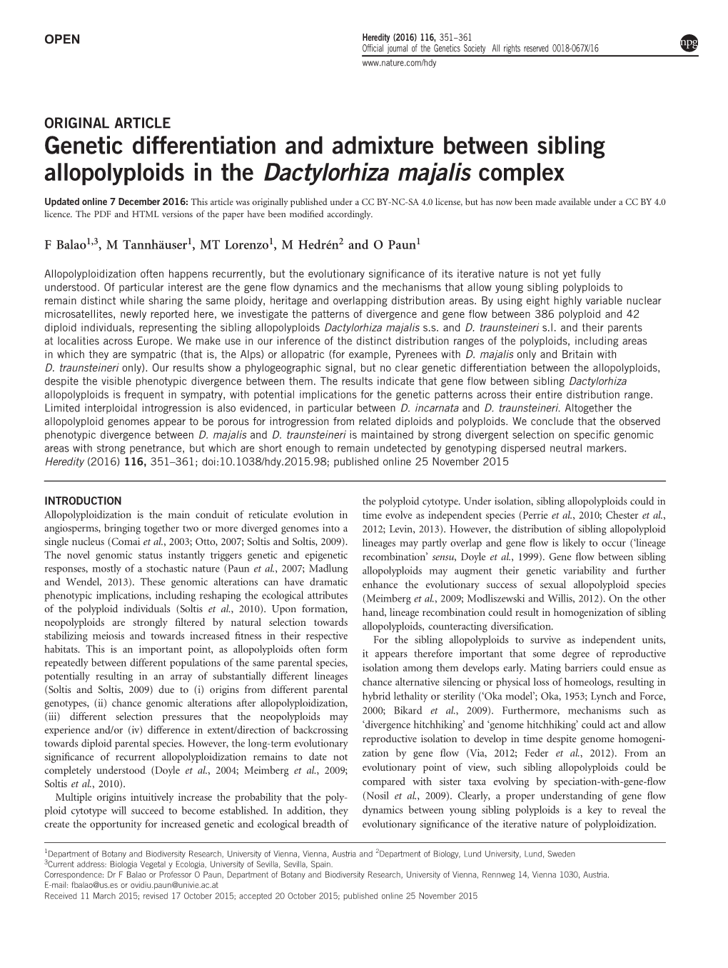 Genetic Differentiation and Admixture Between Sibling Allopolyploids in the Dactylorhiza Majalis Complex